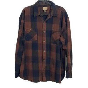 CE Schmidt Workwear Buffalo Plaid Flannel Button Shirt Brown Navy Men's 3XL, EUC